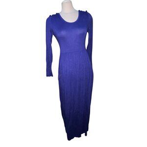 Womens Long-Sleeve Royal Blue Maxi Dress Sz Medium Stretchy Fabric Scoop Neck Ca